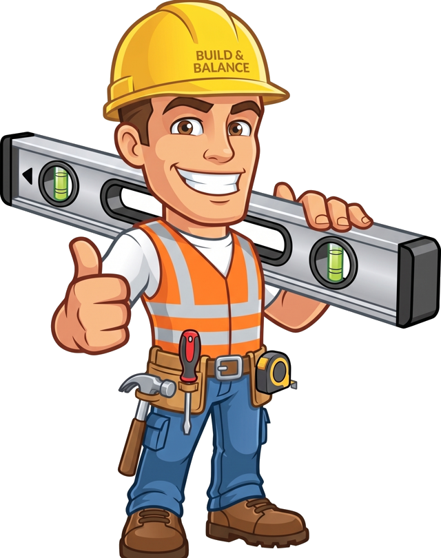 BuilderCalc construction figure holding a level